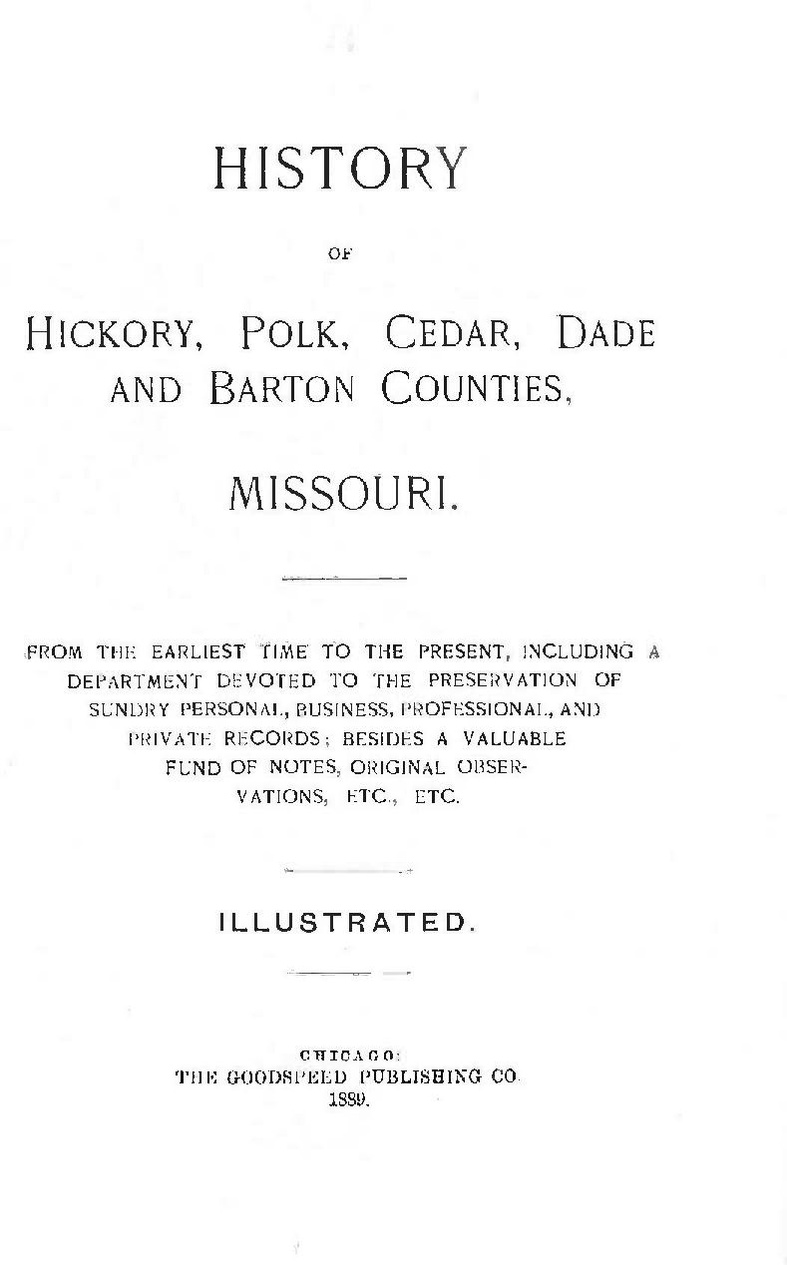 History of Hickory, Polk, Cedar, Dade, and Barton Counties, Missouri